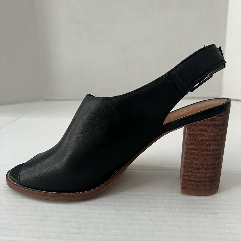 Madewell The Cary Sandal Mule Leather True Black Chunky Wood Open Toe Heels 7.5 - Picture 2 of 9